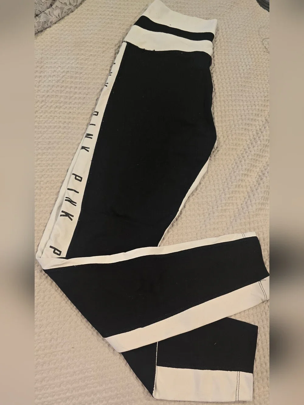 PINK Victoria's Secret Black and White Side-Panel Joggers, Women's S